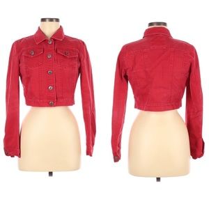 Cropped Red Denim Jacket